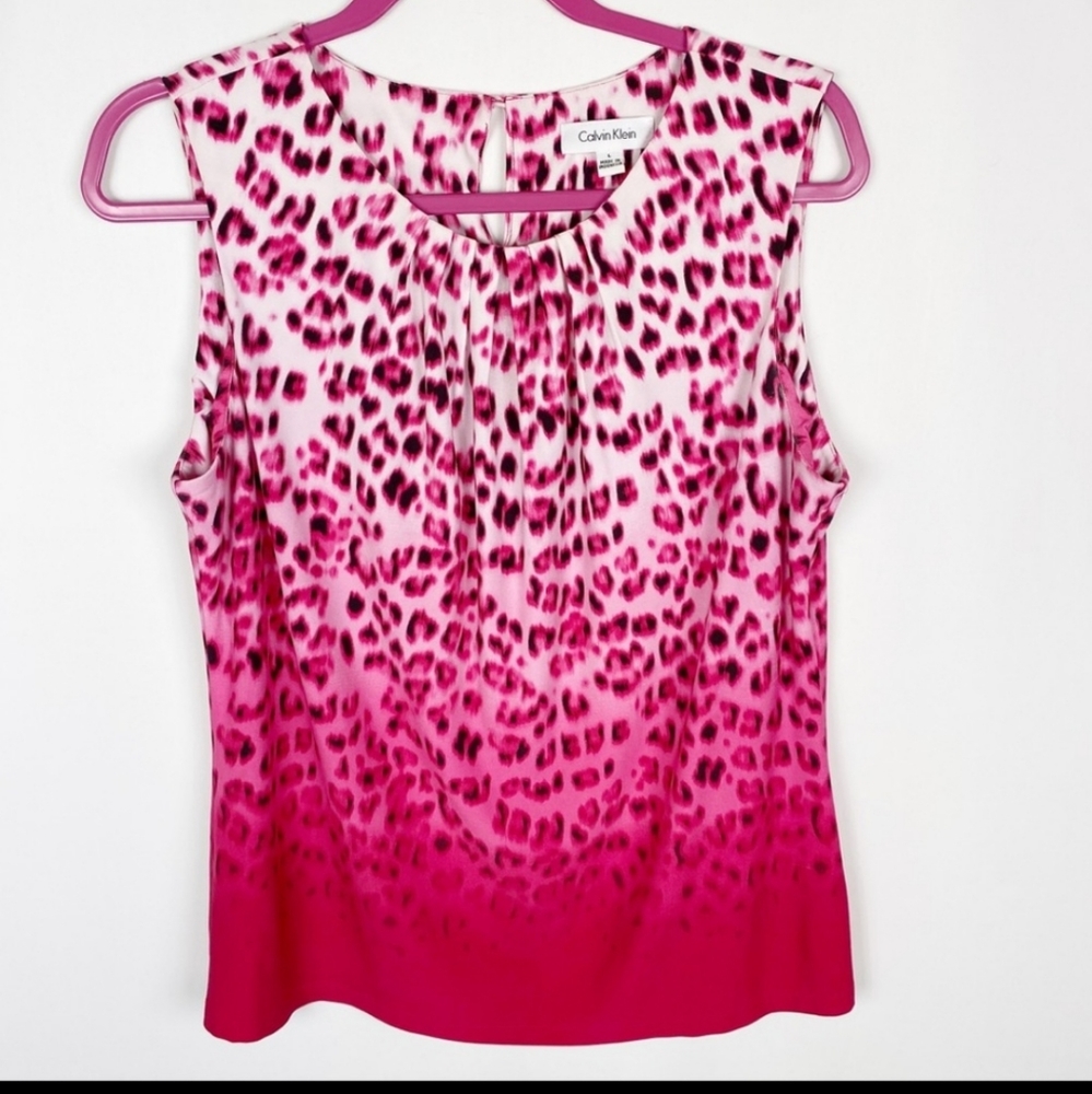 Calvin Klein Ombré Cheetah Print Shell Tank Pink L